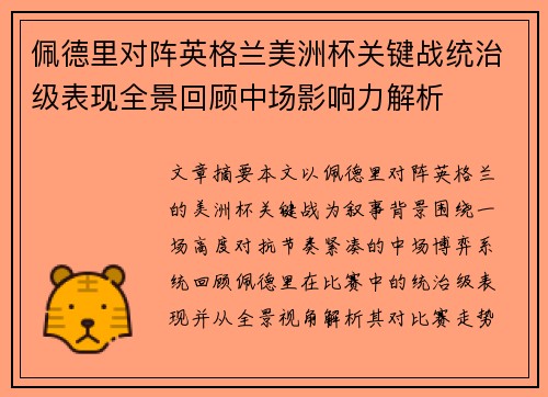 佩德里对阵英格兰美洲杯关键战统治级表现全景回顾中场影响力解析